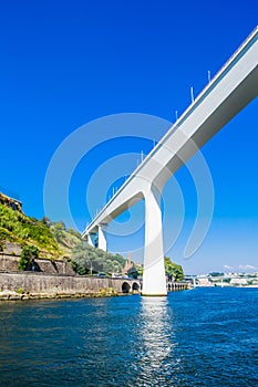 View of  Porto in Portugal, Douro River, St John`s Bridge Ponte de Sao Joao