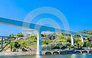 View of  Porto in Portugal, Douro River, St John`s Bridge Ponte de Sao Joao