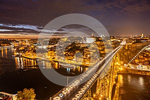 View of Porto with the river Douro at night