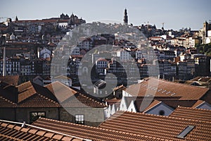View of the Porto`s Ribeiro from the rooftops in Vila Nova de Gaia, Portugal.
