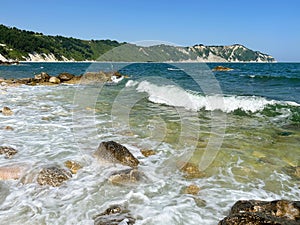 View of Portonovo beach in the Conero park, Marche region, Italy