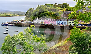 View on Portree in a rainy day, Isle of Skye, Scotland, UK