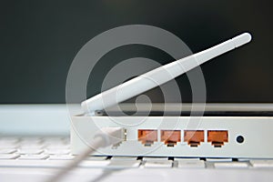 View on the ports of an internet wireless router