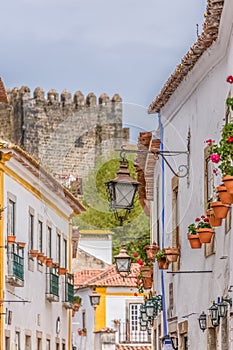 View of a Portuguese vernacular buildings on medieval village inside the fortress and Luso Roman castle of Ã“bido