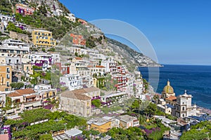 View of Positano, one of the most beautiful and touristic villages of Amalfi Coast, Italy