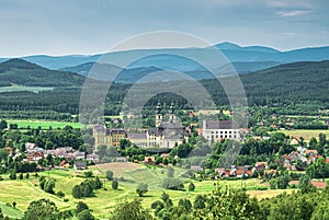 view of the post-cistercian abbey in krzeszow from saint anne\'s mountain photo