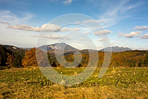 View of Postavaru and Piatra Mare mountain ridges in autumn season