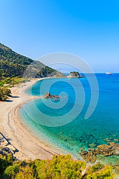 A view of Potami beach with azure sea water, Samos island, Greece