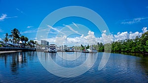 view of the power boats tender yachts in the canals of the marina in Dania Beach, Hollywood, Miami. Florida