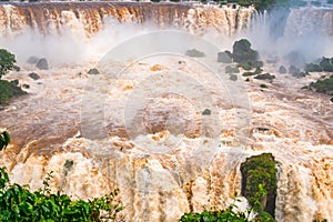 View of the powerful rapids of Iguazu River at the beautiful Iguazu Falls