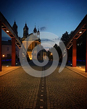 View of the Pozna? Cathedral at night, Poland, June 2019 photo