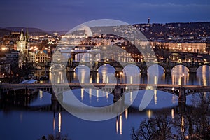 View on the prague bridges from the park Letna