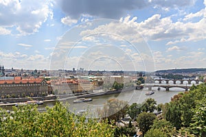 View on Prague bridges on river Vltava