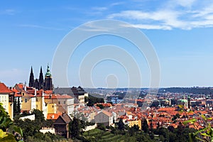 View on Prague Castle from above at summer day