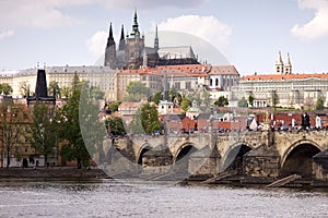 View of Prague Castle with Charles Bridge in the foreground