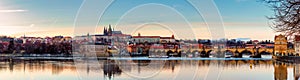 View of Prague castle (Czech: Prazsky hrad) and Charles Bridge (Czech: Karluv Most), Prague, Czech Republic