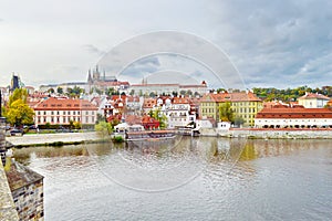 View of Prague Castle, Czech Republic, on the shore of Vltava