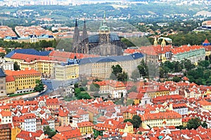 View of Prague castle from Petrin hill in Prague, Czech Republic