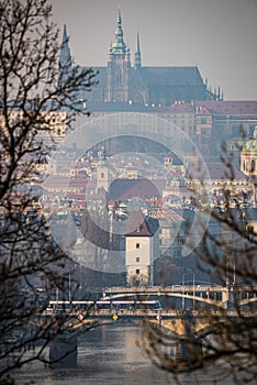View on Prague Castle of Vysehrad area in Winter inversion photo