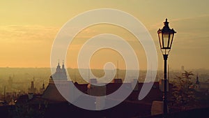 View of the Prague city, Czech republic, panorama in the early morning from the walls of Hradcany castle