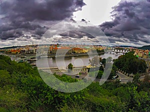 View of prague in fantastic leaden clouds