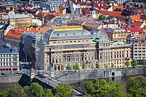 View of the Prague National Theater on a bright sunny day along
