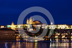 View of Prague old town, historical center with Prague Castle, St. Vitus Cathedral