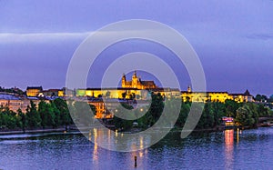 View of Prague old town, historical center with Prague Castle, St. Vitus Cathedral