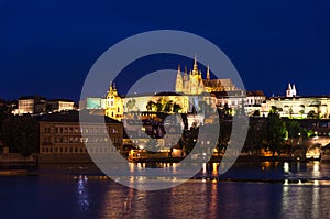 View of Prague old town, historical center with Prague Castle, St. Vitus Cathedral