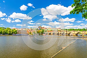 View of Prague old town, historical center with Prague Castle, St. Vitus Cathedral in Hradcany district