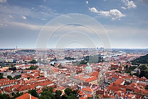 View of Prague old town with red rufs, Prague, Czech Republic