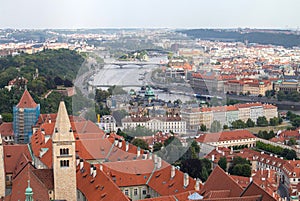 View of Prague old town with red rufs, Prague, Czech Republic