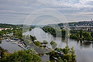 View of Prague and river Vltava with Vysehrad, Czech Republic, Bohemia