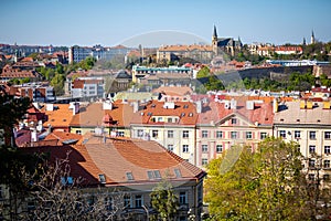 View of Prague Roofs from Vysehrad area in Prague, Czech Republic