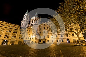 Prague square at night