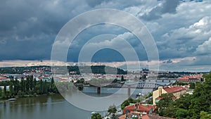 View of Prague timelapse from the observation deck of Visegrad. Prague. Czech Republic.