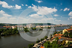 View of Prague timelapse from the observation deck of Visegrad. Prague. Czech Republic. Vltava river and bridges