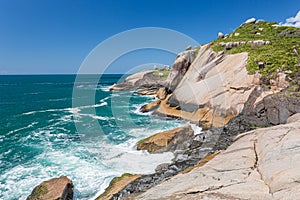 A view of Praia Mole Mole beach and Galheta  - popular beachs in Florianopolis, Brazil