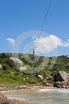 A view of Praia Mole Mole beach and Galheta  - popular beachs in Florianopolis, Brazil