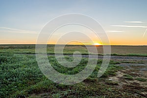 View of the prairies of Gaume at sunrise