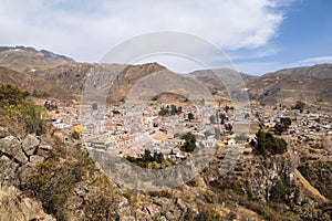 View of pre-Inca ruins and Chivay , in Peru