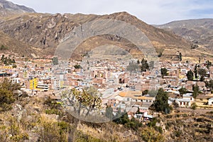 View of pre-Inca ruins and Chivay , in Peru