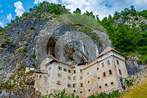 View of Predjama castle in Slovenia