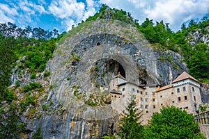 View of Predjama castle in Slovenia