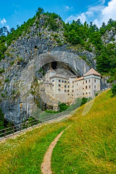 View of Predjama castle in Slovenia