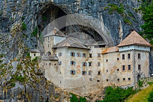 View of Predjama castle in Slovenia