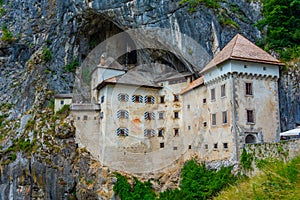 View of Predjama castle in Slovenia