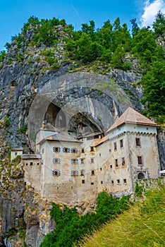 View of Predjama castle in Slovenia