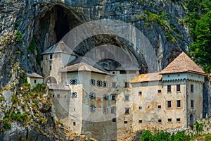 View of Predjama castle in Slovenia