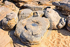 View of the prehistoric sanctuary in the Kamyana Mohylain is an archaeological site, encompasses a group of isolated blocks of san